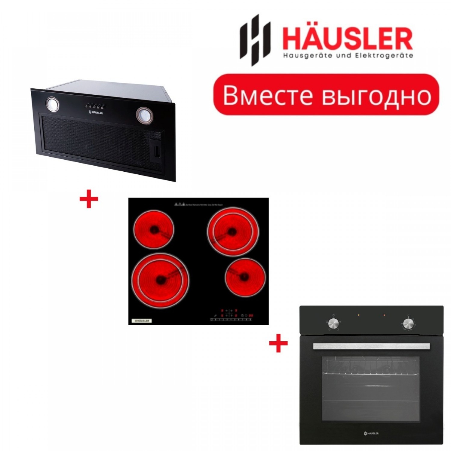 Духовой шкаф HAUSLER HLS-BI67BL4M  +  Варочная поверхность HAUSLER V60-68HLB4S6D + Вытяжка HAUSLER HLS-BI52BL500