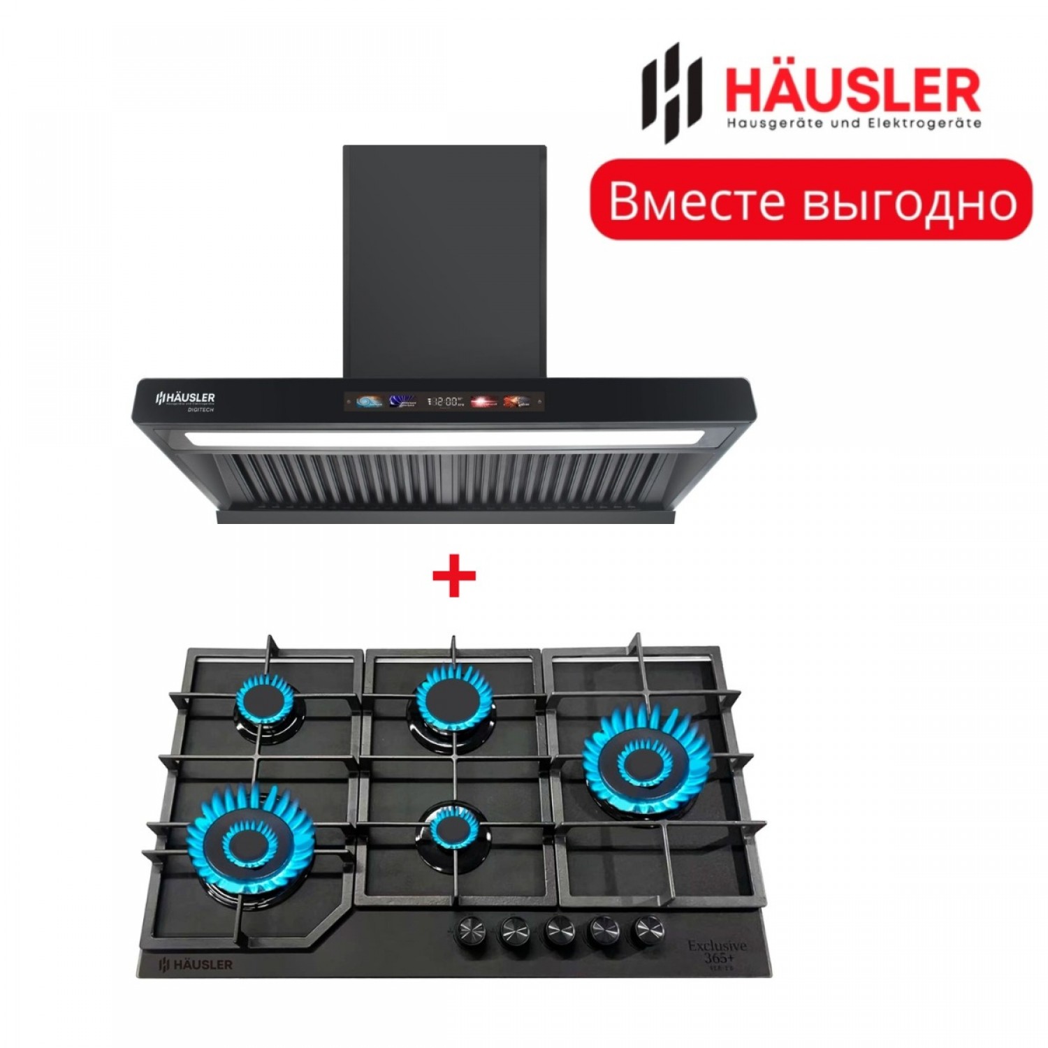 Вытяжка HAUSLER HLS-90DG850  + Варочная поверхность HLS-1W90BLMT