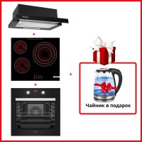 Варочная поверхность  HAUSLER V60-57HLB3T1 + Вытяжка HAUSLER HTS-60-BK-130W + Духовой шкаф HAUSLER HS-TRS1BLDT2 черный